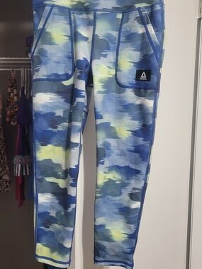 Reebok Blue and Yellow Camo Performance Leggings